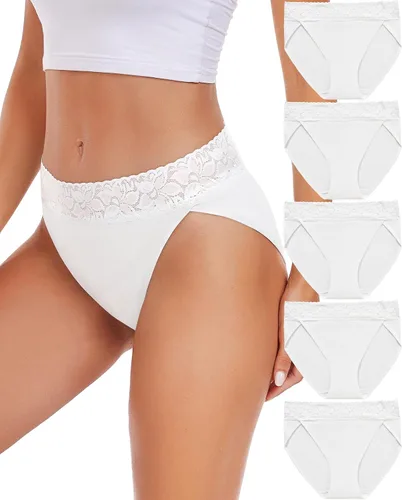 Vista 11 de RHYFF Ropa interior de algodón para mujer, bragas de encaje de corte alto Negro
