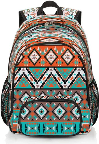 Vista 20 de Mochilas escolares para mujeres y hombres - Elegante mochila escolar universitaria - Mochilas de viaje resistentes al agua para niñas y niños, Azteca