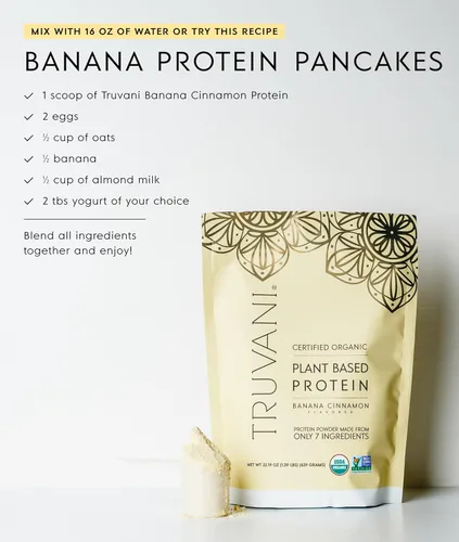 Vista 7 de Truvani Proteína en polvo de guisante vegana Banana Canela 20g de proteína vegetal orgánica 20 porciones Keto Sin gluten ni lácteos Bajo