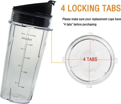 Vista 3 de Vasos de repuesto de 16 onzas para licuadora personal compacta Ninja QB3001SS, juego de tazas de 16 onzas para licuadora profesional Ninja BL770