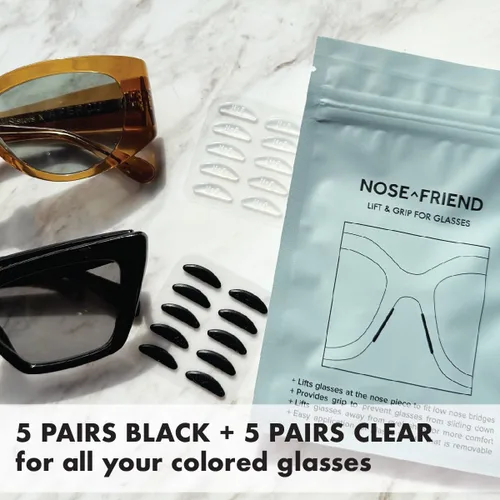 Vista 3 de NOSE FRIEND® 10 pares (negro y transparente), almohadillas de nariz de 0.047 pulgadas (0.047 in) de grosor para gafas, antideslizantes, puente