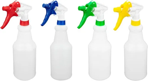 Vista 2 de RW Clean - Botellas de plástico de 25 onzas, juego de 4 botellas de spray vacías – boquillas ajustables, botella de limpieza de plástico multicolor