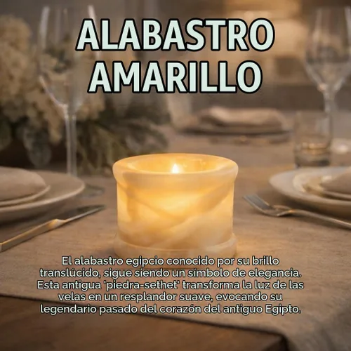 Vista 5 de CraftsOfEgypt Portavelas de piedra de alabastro real egipcio/mármol votivo