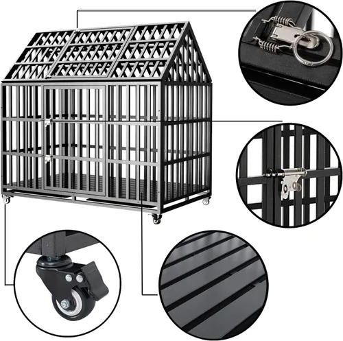 Vista 3 de Jaula grande de 52 pulgadas para perros resistente, indestructible XL/XXL con 4 ruedas bloqueables y 2 bandejas, jaula de impacto a prueba de fugas