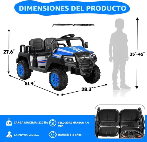 Vista 2 de [Usado] Coche eléctrico de 24 V para niños, automóvil de 4 plazas para niños de 3 a 8 años, color aguamarina