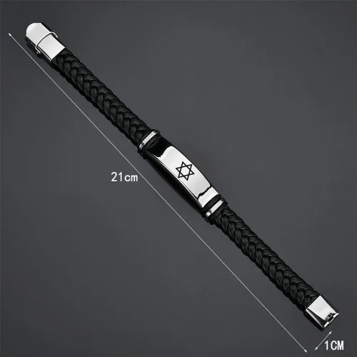 Vista 2 de ForeverWill Pulsera judía de estrella de David religiosa Jerusalén Mogen David Star Pulsera de cuero para mujeres y hombres, judaica, hebreo