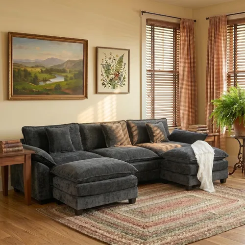 Vista 44 de Sofá modular modular de felpilla beige de 78 pulgadas para sala de estar, sofá modular de felpilla beige para sala de estar, sofás para sala