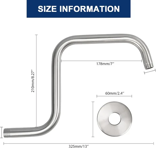 Vista 2 de NearMoon Brazo de extensión de ducha en forma de S con brida, tubo extensor de cabezal de ducha de altura alta de acero inoxidable, extensión