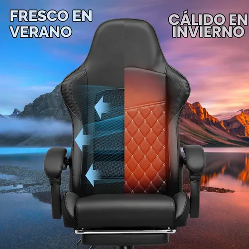 Vista 3 de GTPLAYER Silla para videojuegos, silla de cuero con respaldo alto y reposapiés, silla de oficina ergonómica de altura ajustable con funda extraíble