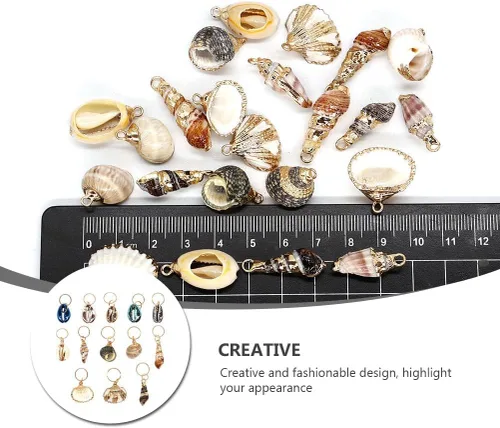 Vista 4 de HEALLILY Beavorty - 13 piezas de anillos para el cabello, colgantes de joyería con concha de océano, accesorios para el cabello, puños