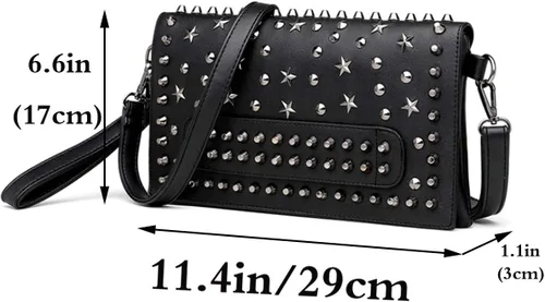 Vista 2 de Bolso pequeño con remache punk para mujer, bolso de mano con asa superior