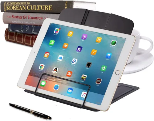 Vista 7 de Soporte de libro para leer manos libres, soporte de metal para libros de lectura, soporte ajustable para libros de cocina, soporte para libros