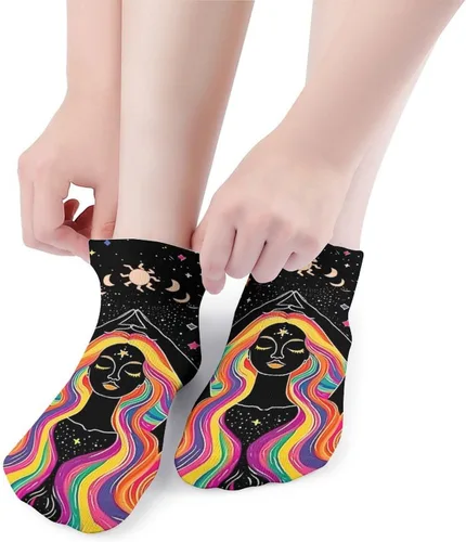 Vista 5 de Calcetines tobilleros unisex con diseño de ángel arco iris, para hombre y mujer, 5 pares