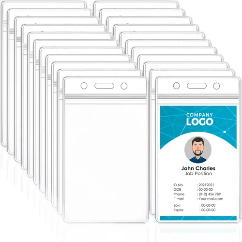 Vista 8 de 15 soportes verticales para tarjetas de identificación, transparente, impermeable, soporte de plástico para placa de identificación, para oficina