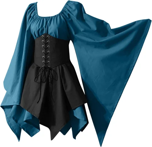 Vista 4 de Vestidos medievales de talla grande, disfraz de Halloween para mujer, disfraz vintage de Halloween, sombrero de bruja rosa de hada, para adulto