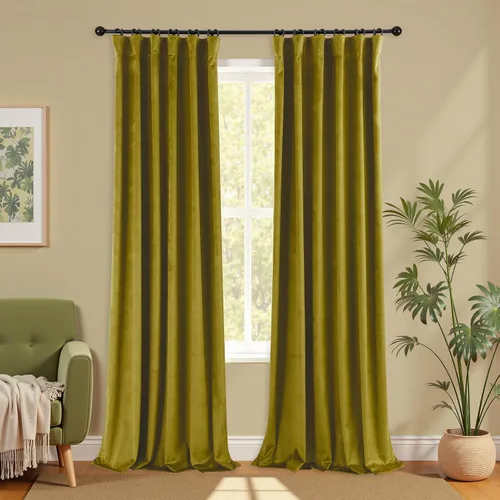 Vista 30 de Cortinas de terciopelo con trabilla trasera de 52 x 63 pulgadas de color naranja quemado de KOUFALL