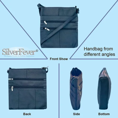 Vista 5 de SILVERFEVER Bolso cruzado grande de cuero para mujer, resistente al agua