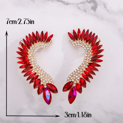 Vista 3 de Xerling Aretes personalizados con diamantes de imitación rojos, aretes de cristal trepadores bohemios para mujer, aretes de novia brillantes