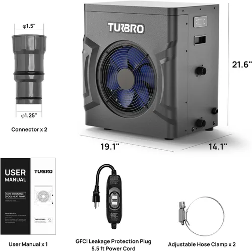 Vista 7 de TURBRO Bomba de calor para piscina, 20,000 BTU, para piscinas y spas sobre y en el suelo, alta eficiencia, todo calentador eléctrico, no necesita