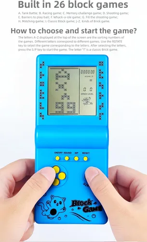Vista 3 de Retro Classic Block Game Console Múltiples Juegos Ajustable Nivel/Velocidad Portátil Portátil Portátil Juego Ladrillo/Carreras/Tanque Batalla Puzzle