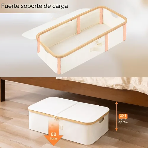 Vista 6 de StorageWorks Paquete de 2 Cajas de Almacenamiento Debajo de la Cama con Marco de Bambú, Contenedor Debajo de la Cama con Tapa Abatible de 42L