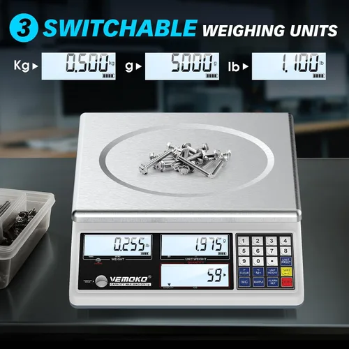 Vista 2 de Báscula de conteo industrial para piezas pequeñas, báscula digital de gramos de 66.1 lbs/66 libras con precisión de 0.04 oz, báscula electrónica