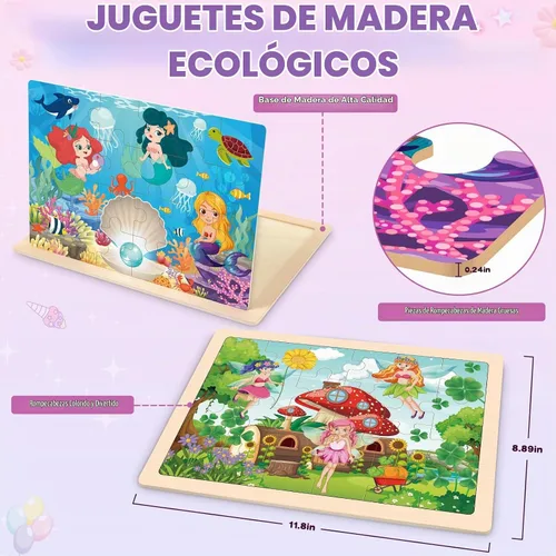 Vista 5 de Rompecabezas para niños de 4 a 6 años, 4 paquetes de rompecabezas de madera para niños pequeños de 2 a 4 años, tableros educativos de rompecabezas