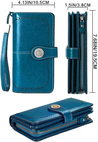 Vista 2 de Large Capacity RFID Blocking Genuine Leather Wallets for Women with Wristlet Trifold Ladies Billfold with Zipper by UMODE