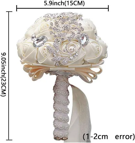 Vista 6 de Ramo de broche para novia pequeña, ramo de boda, ramo de rosas de satén para niña, hecho a medida, ramo floral de boda, arreglo de centro de mesa
