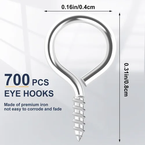 Vista 2 de AUGSUN Tornillos de ojo, 700 piezas de tornillos de ojo plateados de 8 x 4 mm, mini ganchos de ojo para manualidades, proyectos DIY y tapas