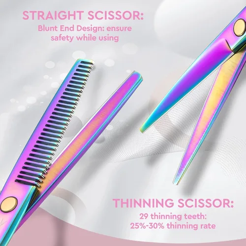 Vista 2 de JASON Kit profesional de tijeras de corte de pelo de 10 piezas, tijeras texturizadoras con 30 dientes, tijeras rectas para peluquería, peluquería