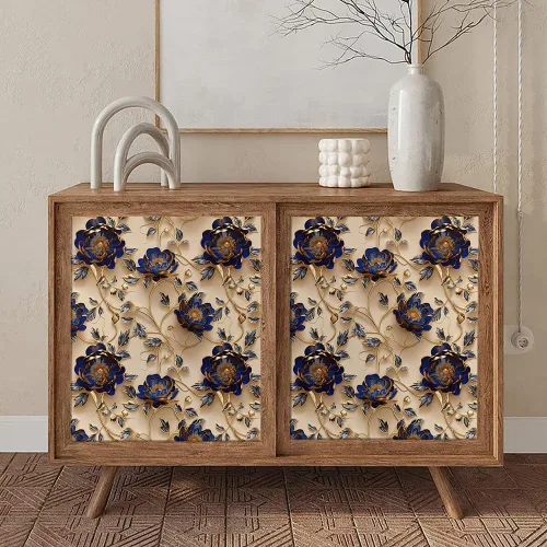 Vista 4 de MuralPeel Papel Tapiz Vintage con Florales Dorados Azules y Amarillos de Despegar y Pegar Fácil de Quitar Autoadhesivo Removible Adhesivo para Pared