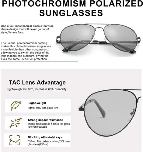 Vista 3 de SODQW Gafas de sol fotocrómicas polarizadas para hombre, gafas de sol deportivas de aviador, protección UV 400 con marco de metal grande