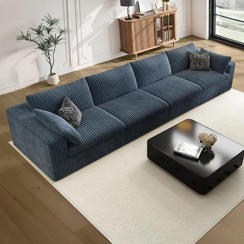 Vista 39 de 118" Cloud Couch Oversized Modular Sectional Sofa, Boneless L-Shaped 6 Seater Deep Seat Couch with Ottoman, Soft Corduroy Upholstery, DIY Negro