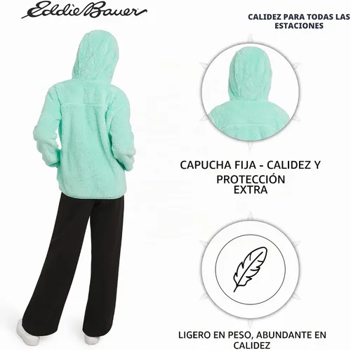 Vista 4 de Eddie Bauer Chaqueta con capucha de sherpa de imitación de pelo alto Quest para niñas Verde azulado