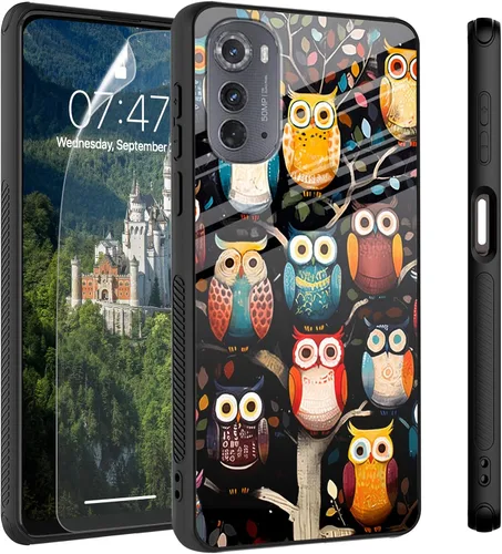 Vista 89 de Funda para Motorola Moto Edge 2022, cubierta trasera de vidrio templado con protector de pantalla, funda protectora a prueba de golpes para Motorola