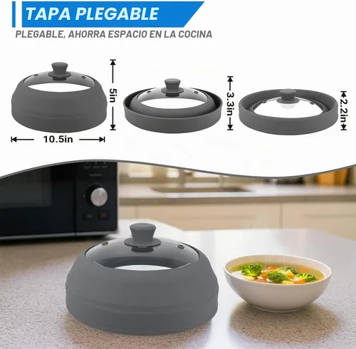 Vista 2 de Cubierta de vidrio para microondas para alimentos, cubierta plegable de silicona para salpicaduras de microondas de 10.5 pulgadas, cubierta