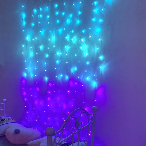 Vista 4 de Luces de cortina para recámara, cortinas iluminadas de pared, luces de cadena LED, luces de hadas colgantes en turquesa, teja azul, lavanda, lila