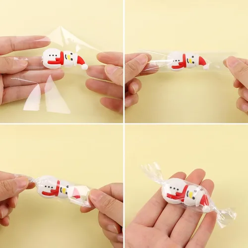 Vista 3 de FOIMAS 600 envoltorios transparentes de celofán para dulces, papel de regalo cuadrado de 5 x 5 pulgadas para caramelos de Navidad, paletas de turrón
