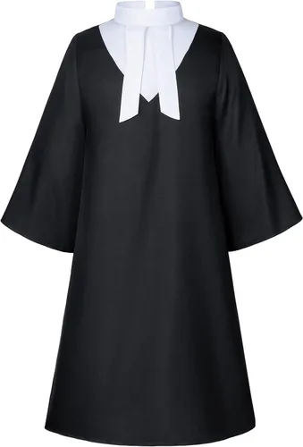 Vista 2 de Irtysh Halloween Robe Judge Lawyer Adult Kids Party Graduation Gown Costume Cosplay Wooden Gavel Wig Glasses Gloves set