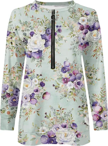 Vista 2 de Camiseta de manga larga con cremallera de 14, blusa para mujer, estilo casual, para el otoño