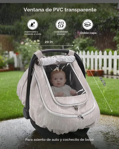 Vista 2 de Cubierta de asiento de coche de bebé impermeable para todo tipo de clima - Beige Rainproof & Windproof, 2-layers, With Zipper and Mesh, 4 Usage