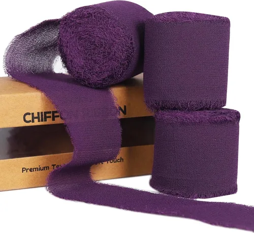 Vista 17 de 3 rollos de cinta de gasa con flecos hecha a mano, de chifón, color negro, de 1.5 pulgadas de ancho x 7 yardas de largo, cinta estilo seda