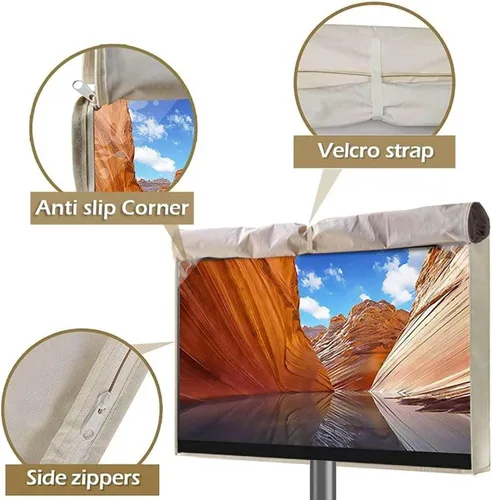 Vista 6 de IC ICLOVER Funda para soporte de TV móvil de 30 a 32 pulgadas, cubierta impermeable para TV al aire libre para soporte rodante, protector de Beige