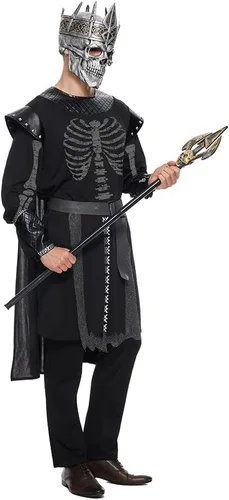 Vista 3 de EraSpooky Disfraz de esqueleto de rey para hombre, disfraz de caballero oscuro para Halloween