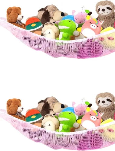 Vista 6 de PLS - Organizador de almacenamiento de juguetes colgantes, red de juguetes de animales para dormitorios de niños, sala de juegos y organización