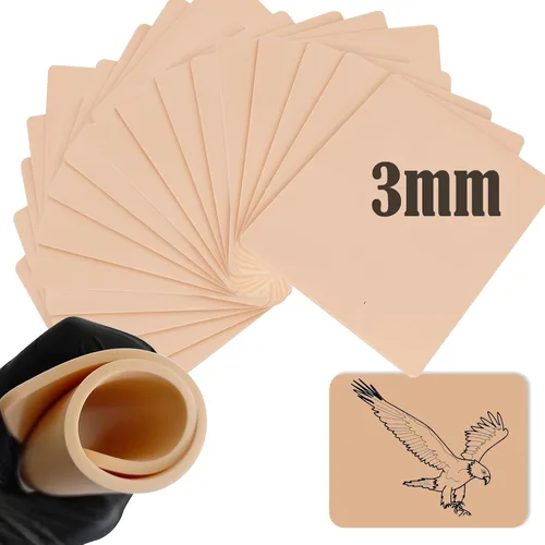 Vista 8 de Urknall - 10 piezas de piel falsa de 0.118 in – Urknall piel falsa en blanco para práctica de tatuajes de doble cara pieles falsas tatuajes