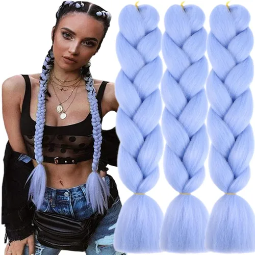 Vista 40 de 3 paquetes de extensiones de cabello sintético para trenzar de color negro a azul, tamaño jumbo ombré, de 24 pulgadas o trenzas de ganchillo