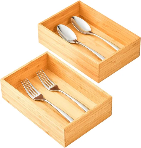 Vista 9 de Umilife Organizador de cajones de cocina de bambú, bandeja de cubiertos extra alta, caja de almacenamiento de cubiertos, soporte multiusos