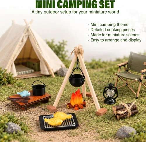 Vista 9 de Accesorios de camping a escala 1:12, casa de muñecas en miniatura, fogata